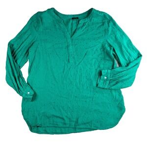 Talbots Top Womens XL Green Blue Polka Dots Split V Neck Pullover Tunic Casual